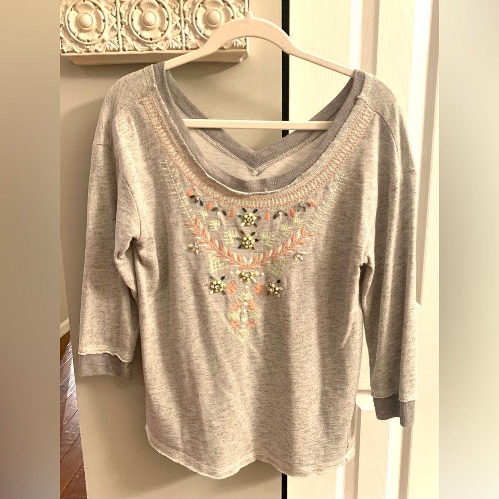 Miss Me Gray Sweatshirt with Bling Accents - Medium